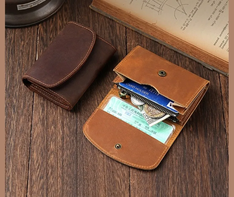 Vintage Crazy Horse Leather Credit Card Holder Wallet Mens Real Cowhide Slim ID VIP Business Cards Case Bag Small Coins Purses