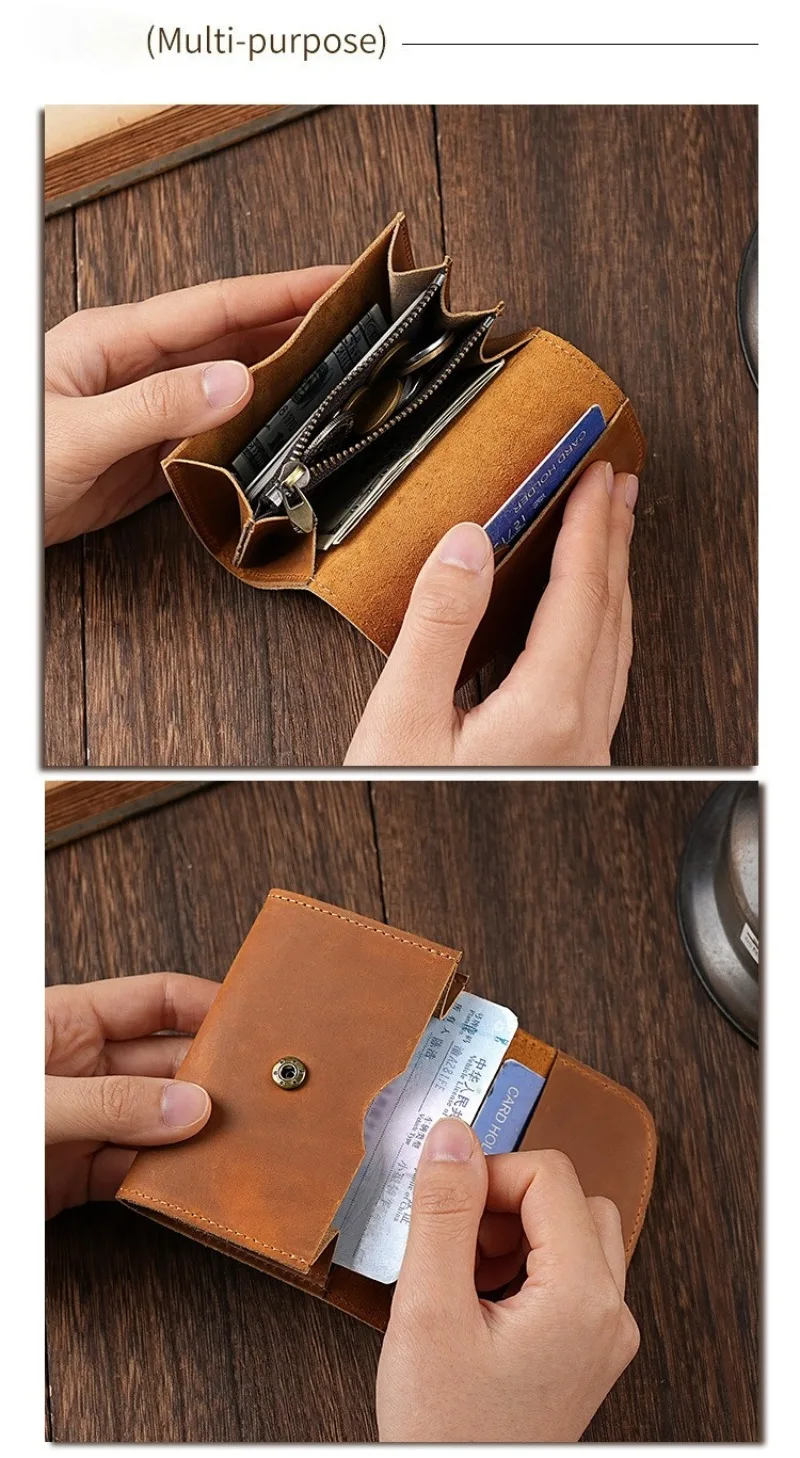 Vintage Crazy Horse Leather Credit Card Holder Wallet Mens Real Cowhide Slim ID VIP Business Cards Case Bag Small Coins Purses