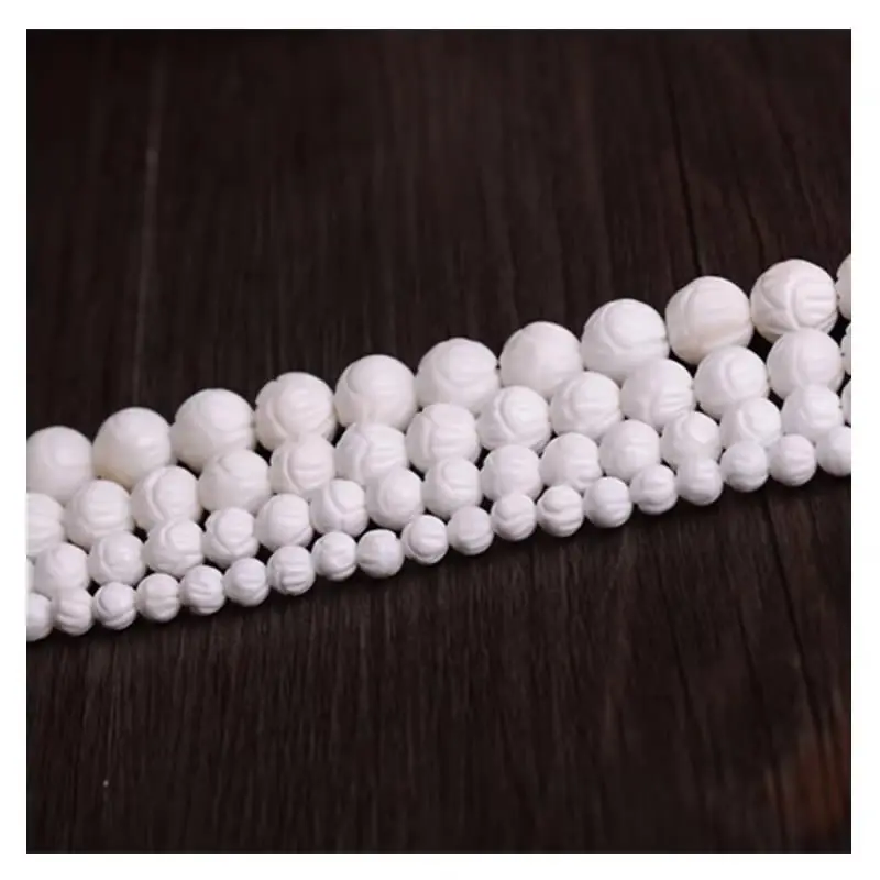 Natural 6/8/10 mm Beads White Lotus Carving Tridacna Shell Stone Buddha Prayer For Jewelry Making DIY Bracelet Necklace
