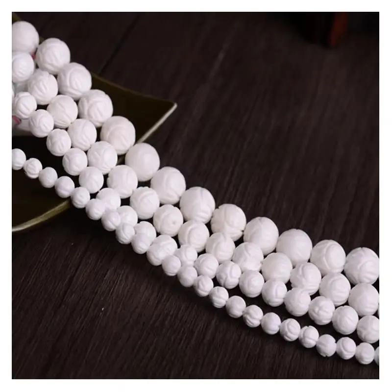 Natural 6/8/10 mm Beads White Lotus Carving Tridacna Shell Stone Buddha Prayer For Jewelry Making DIY Bracelet Necklace