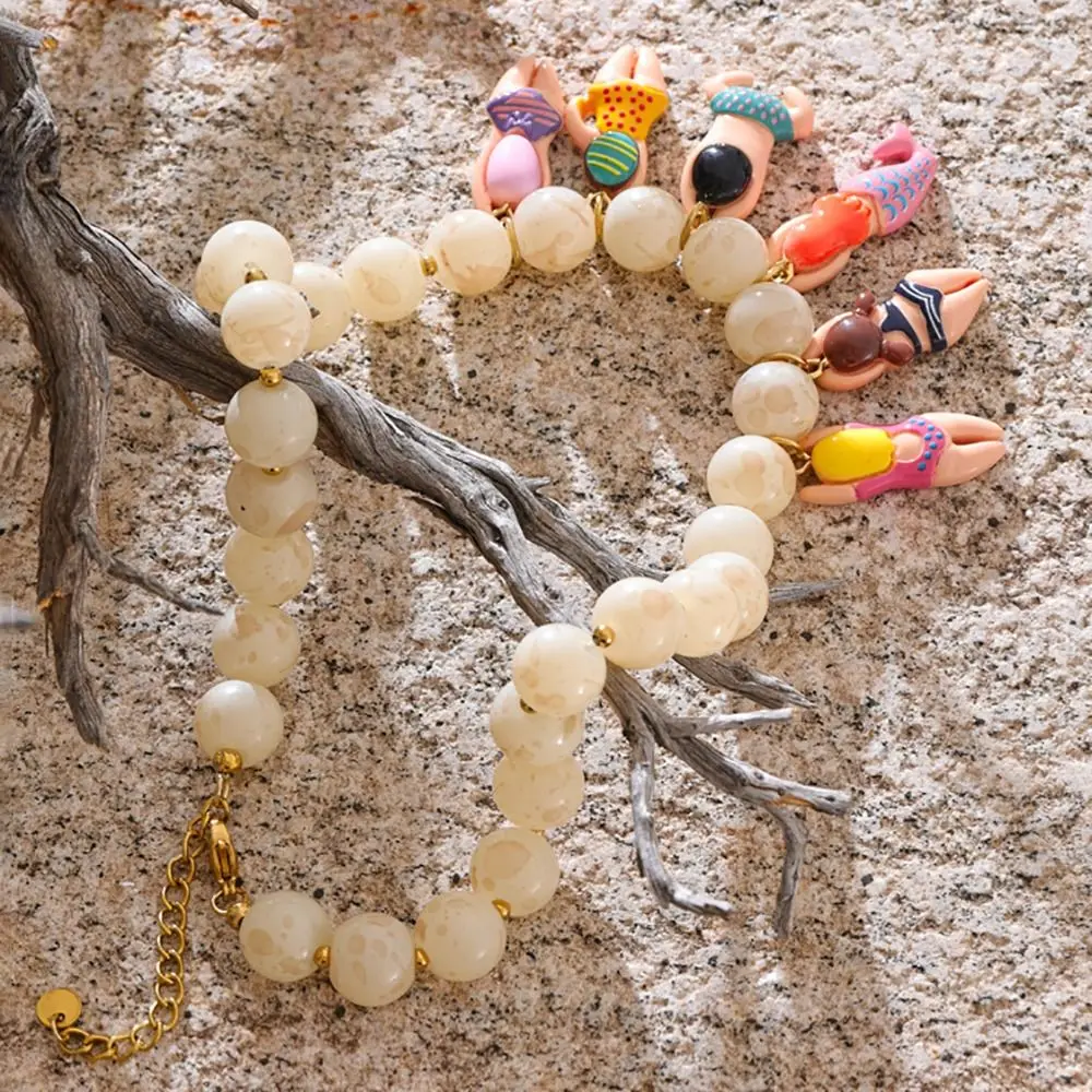 Creative Bikini Doll Necklace Adjustment Imitation Stone Neck Chain Gift Handmade Beads Chain Necklace Accessories