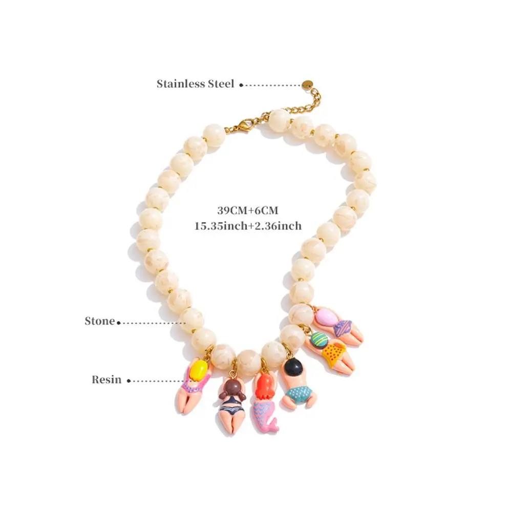 Creative Bikini Doll Necklace Adjustment Imitation Stone Neck Chain Gift Handmade Beads Chain Necklace Accessories