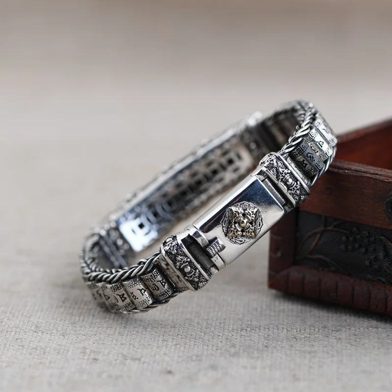 Factory Price S925 Sterling Silver Retro Lucky Pixiu Man Bracelet Thick Style Domineering Trend Personality Jewelry Gift