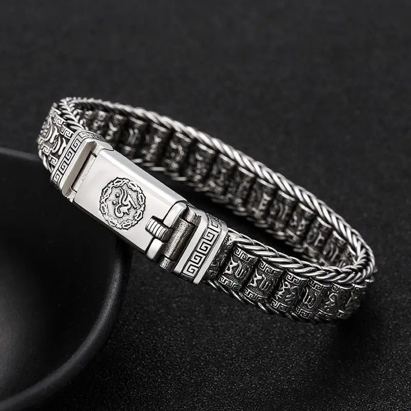 Factory Price S925 Sterling Silver Retro Lucky Pixiu Man Bracelet Thick Style Domineering Trend Personality Jewelry Gift