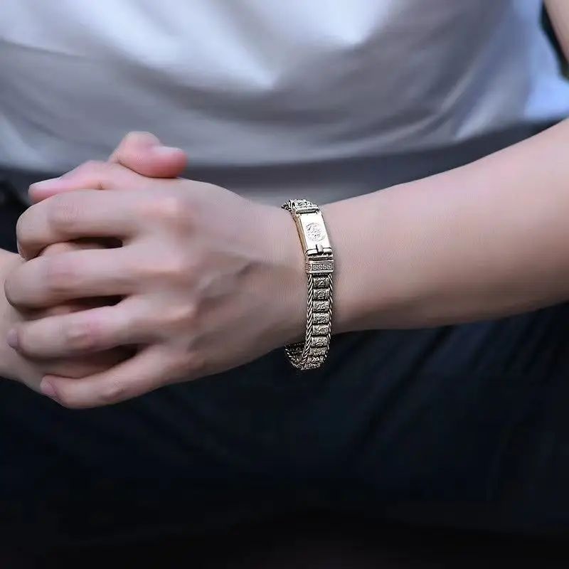 Factory Price S925 Sterling Silver Retro Lucky Pixiu Man Bracelet Thick Style Domineering Trend Personality Jewelry Gift