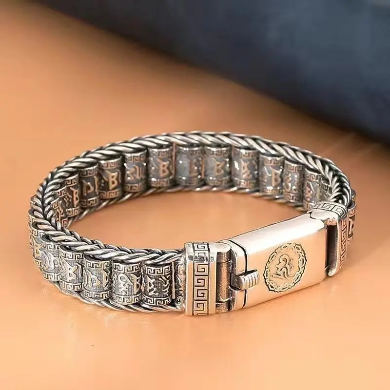Factory Price S925 Sterling Silver Retro Lucky Pixiu Man Bracelet Thick Style Domineering Trend Personality Jewelry Gift