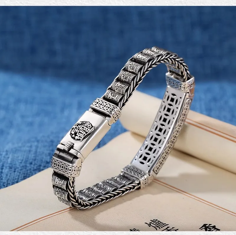 Factory Price S925 Sterling Silver Retro Lucky Pixiu Man Bracelet Thick Style Domineering Trend Personality Jewelry Gift