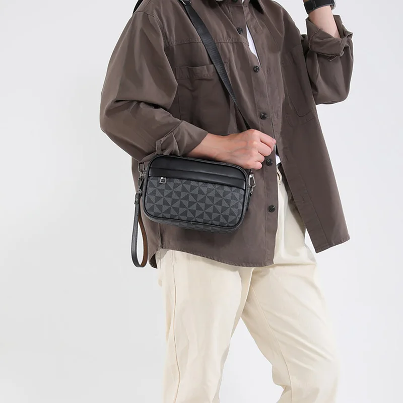 Casual Lightweight Business Shoulder Bags for Men PU Leather Messenger Bag Comfortable Wide Strap Crossbody Bags Designer Male