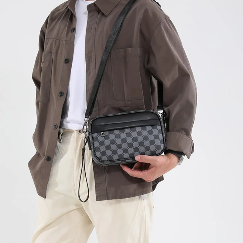 Casual Lightweight Business Shoulder Bags for Men PU Leather Messenger Bag Comfortable Wide Strap Crossbody Bags Designer Male