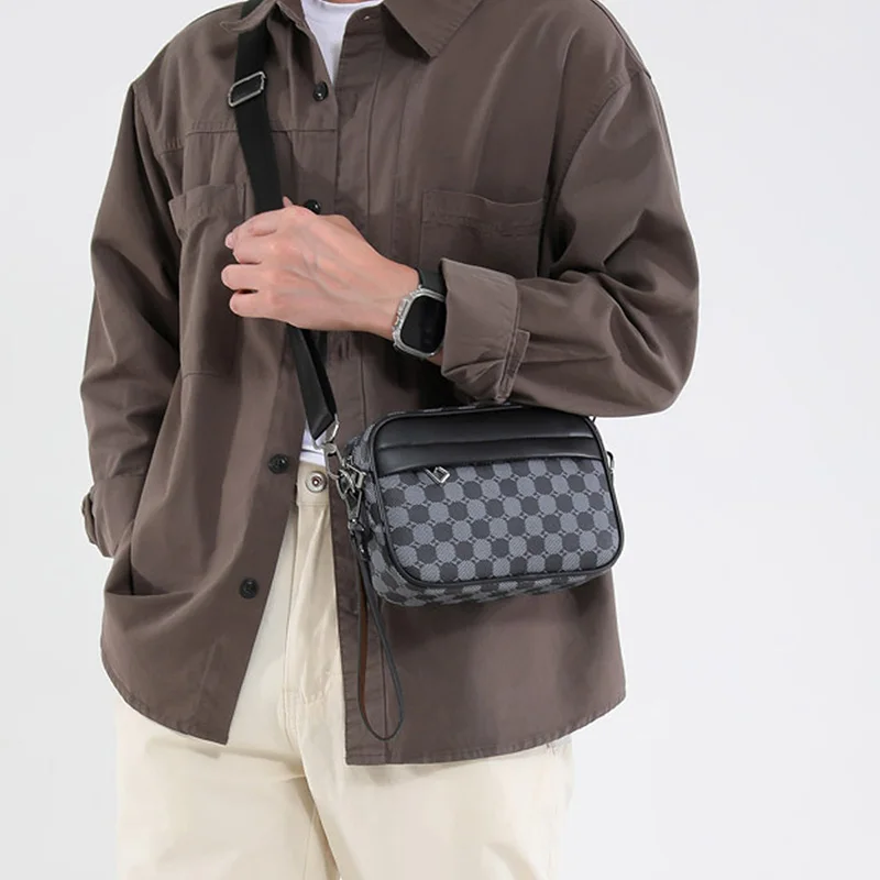 Casual Lightweight Business Shoulder Bags for Men PU Leather Messenger Bag Comfortable Wide Strap Crossbody Bags Designer Male