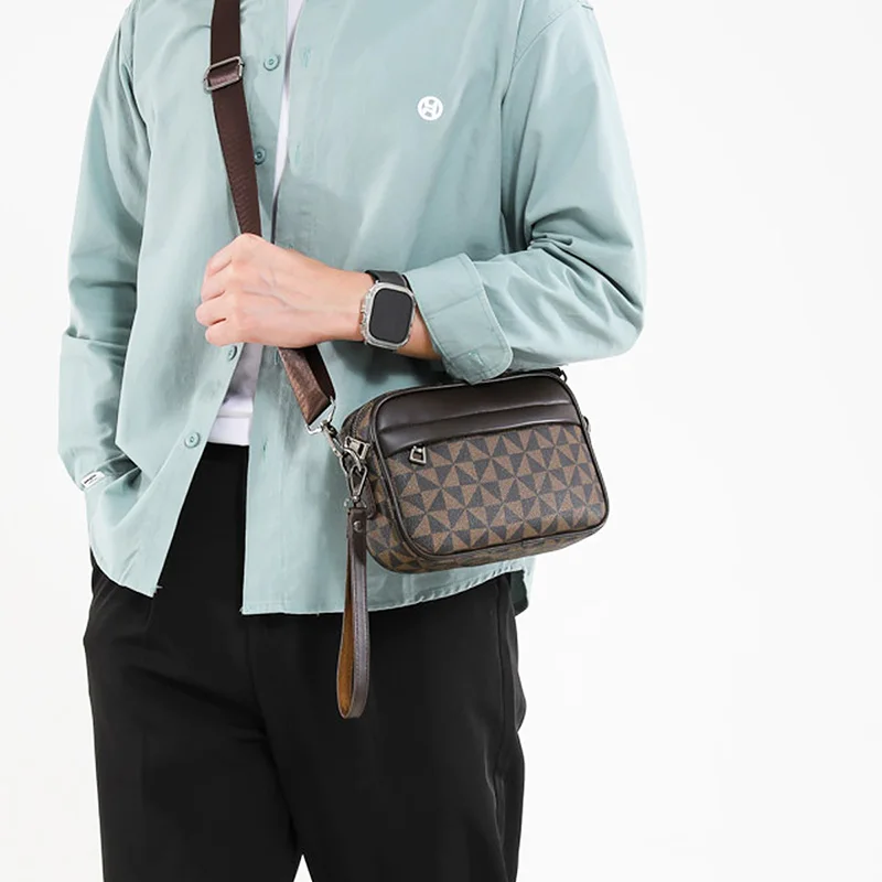 Casual Lightweight Business Shoulder Bags for Men PU Leather Messenger Bag Comfortable Wide Strap Crossbody Bags Designer Male
