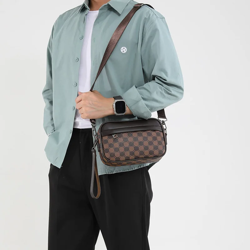 Casual Lightweight Business Shoulder Bags for Men PU Leather Messenger Bag Comfortable Wide Strap Crossbody Bags Designer Male