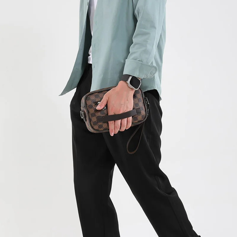Casual Lightweight Business Shoulder Bags for Men PU Leather Messenger Bag Comfortable Wide Strap Crossbody Bags Designer Male