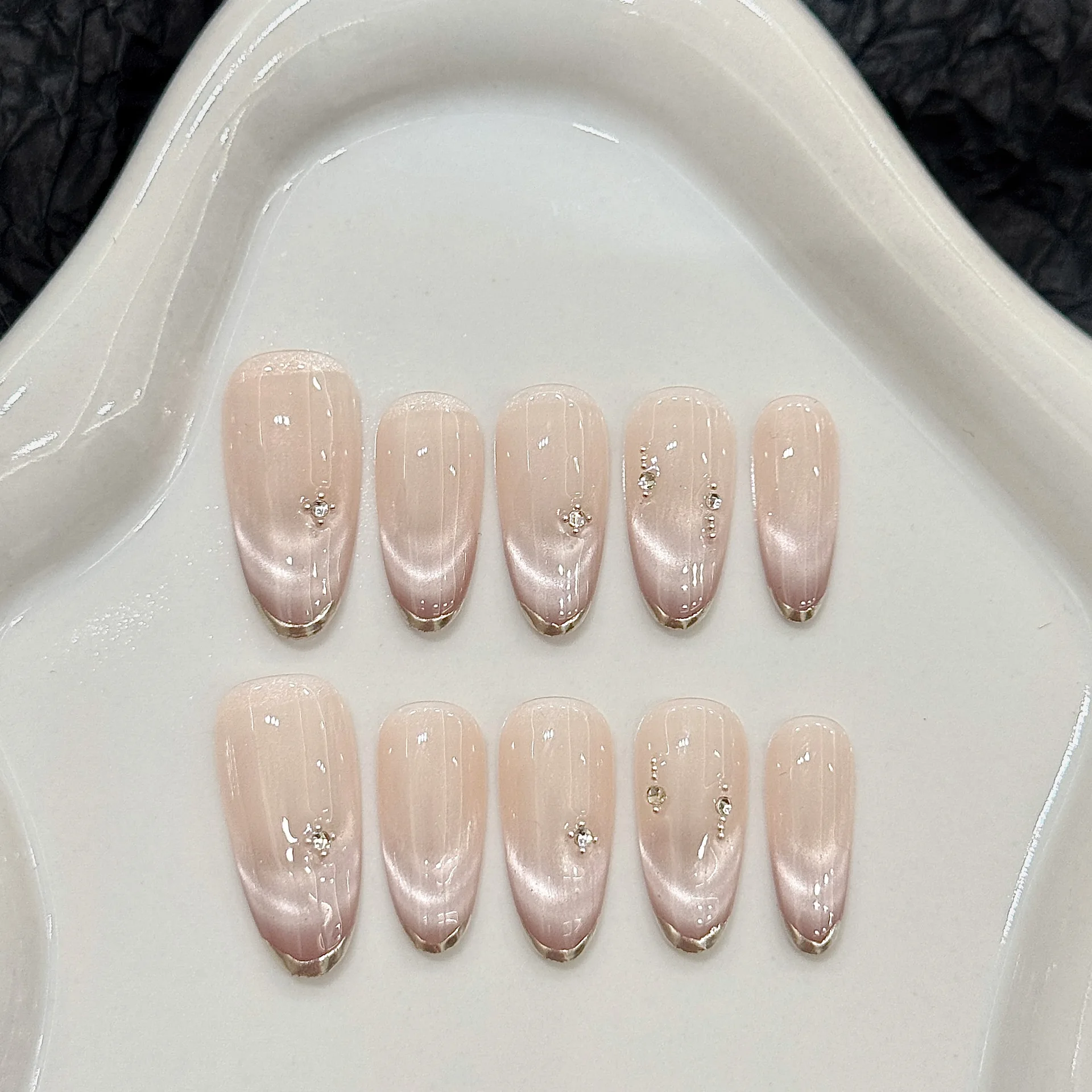 10 PCS Luxury Handmade Press on Nails Almond Purple Tenderness Design with 3-PIECE Tool Adhesive Nail Glue Tabs