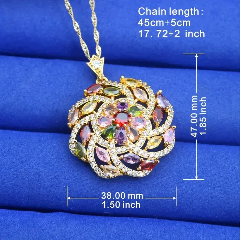 Elegant Multicolor Zirconia Pendant Necklace 18k Golden Plated - for Women Perfect for Weddings & Valentine's
