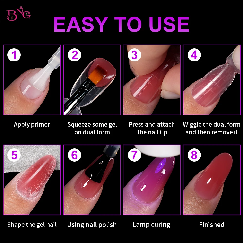 BNG Double-Side Dual Forms Set for Poly Nail Gel Almond Coffin Acrylic Nail Forms Nail Extension Mold Kit for DIY Manicure