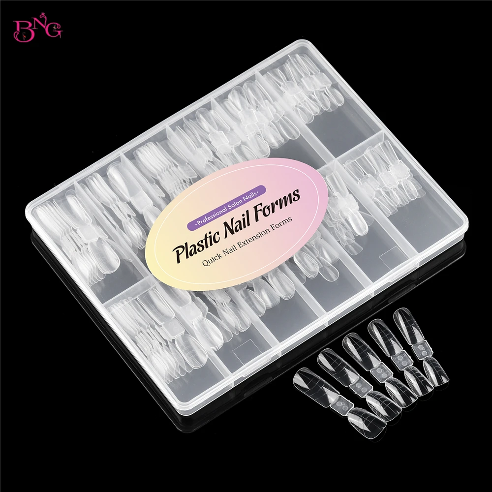BNG Double-Side Dual Forms Set for Poly Nail Gel Almond Coffin Acrylic Nail Forms Nail Extension Mold Kit for DIY Manicure