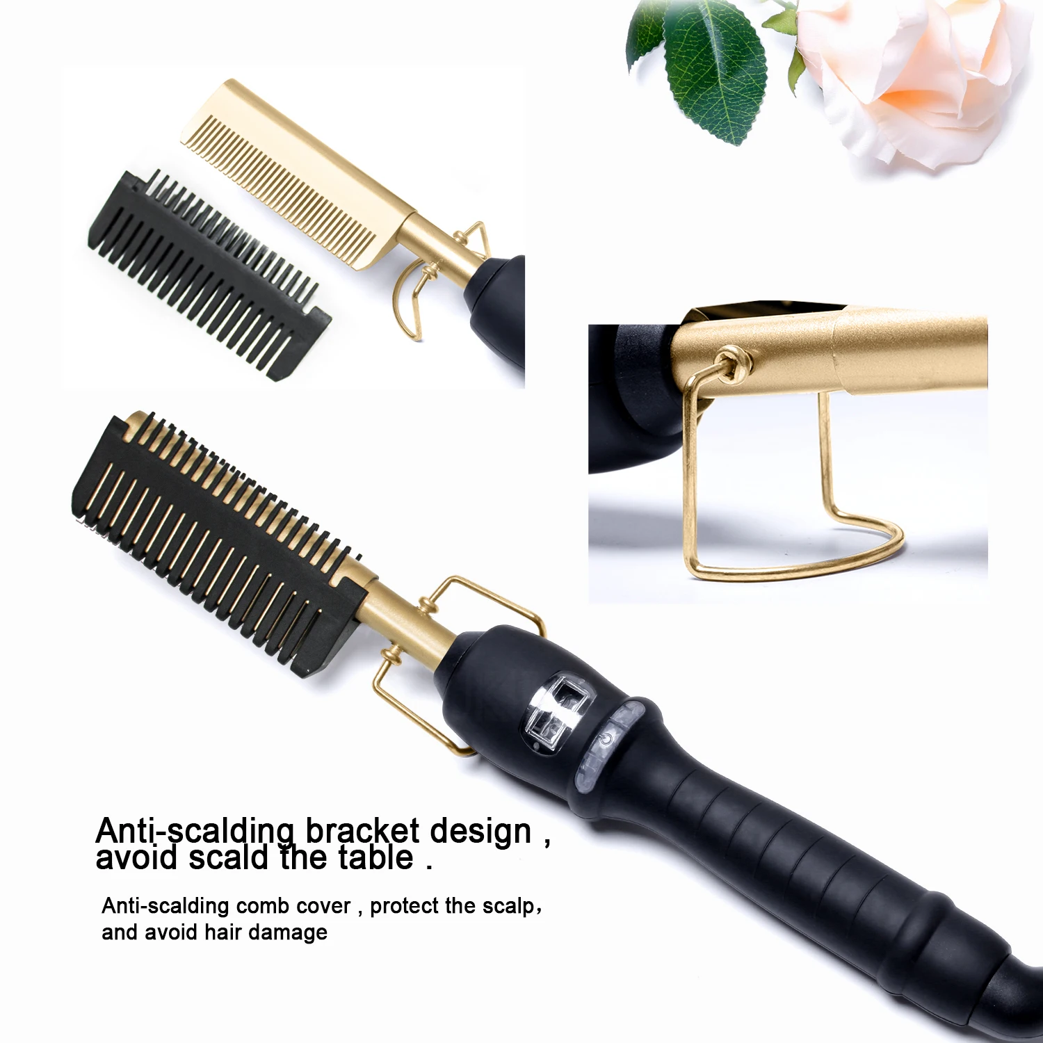 2 In1 Hot Comb Hair Straightener Electric Heating Comb Fast Heating Portable Travel Anti-Scald Beard Straightener Press Comb