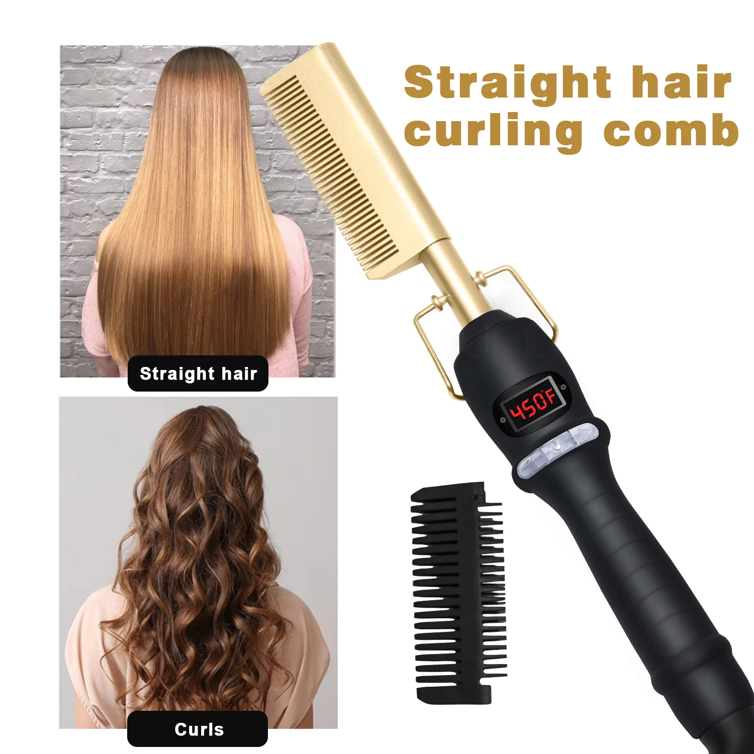 2 In1 Hot Comb Hair Straightener Electric Heating Comb Fast Heating Portable Travel Anti-Scald Beard Straightener Press Comb