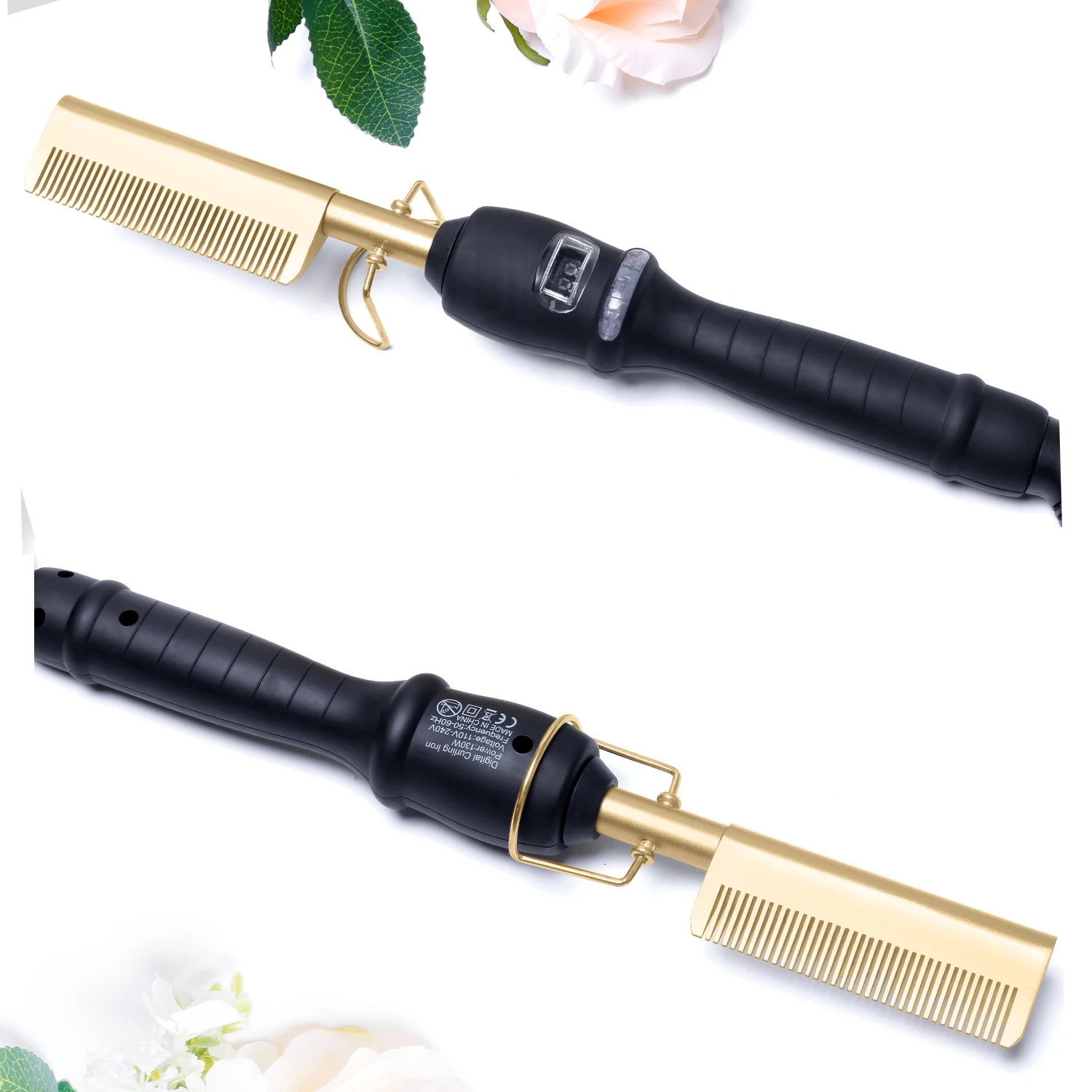 2 In1 Hot Comb Hair Straightener Electric Heating Comb Fast Heating Portable Travel Anti-Scald Beard Straightener Press Comb