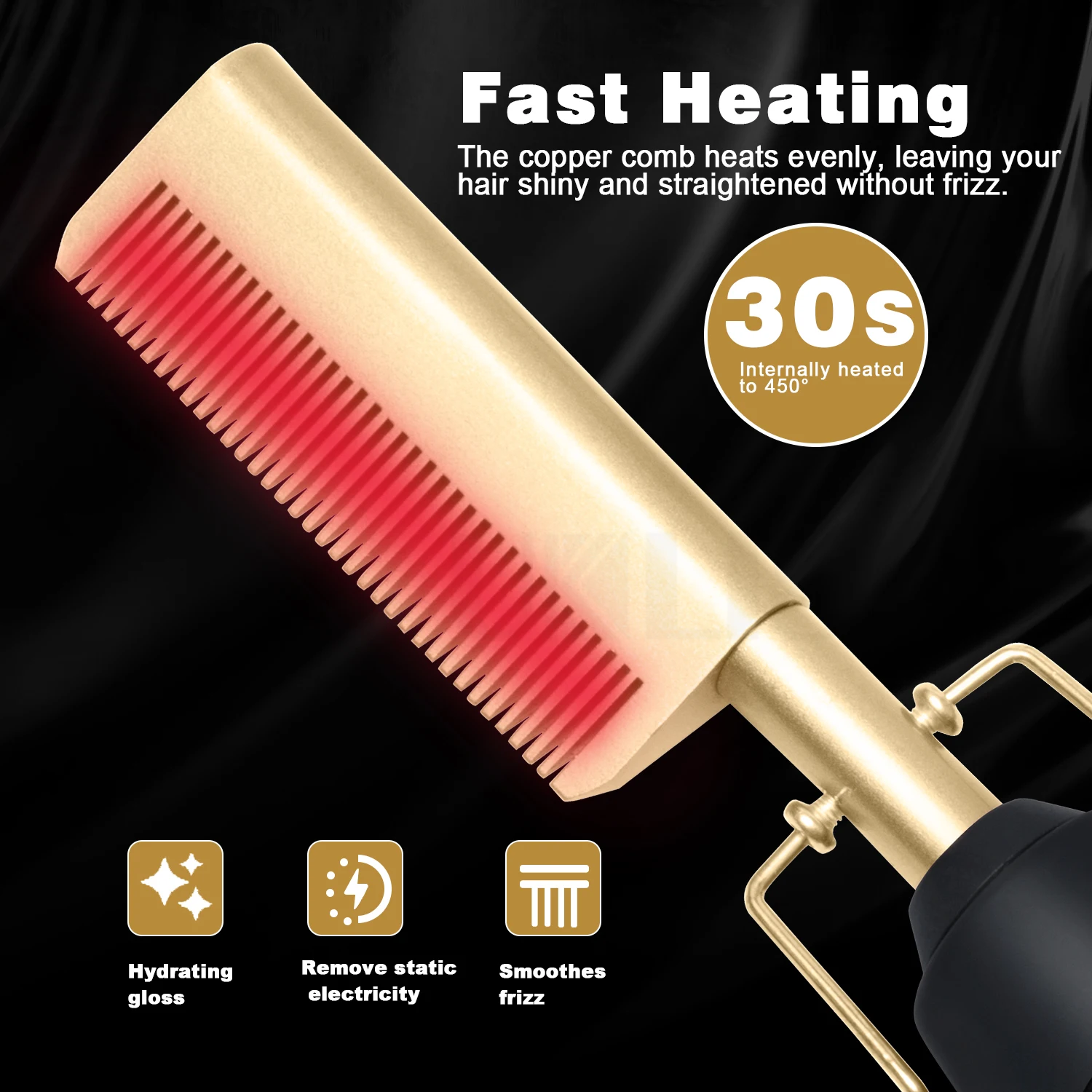 2 In1 Hot Comb Hair Straightener Electric Heating Comb Fast Heating Portable Travel Anti-Scald Beard Straightener Press Comb