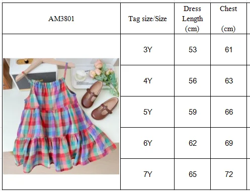 Summer Tropical Style Colorful Checkered Camisole Dress Thin Casual Girls' Clothes 3-7 Years Old Korean Version Daily Wear