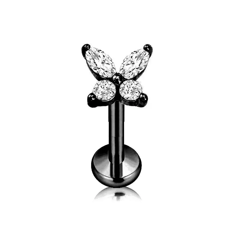 ASTM F136 G23 Titanium Butterfly Insect Threadless Piercing Daith Conch Flat Back Earring Pin Push in Lip Stud 16G 18G 20G