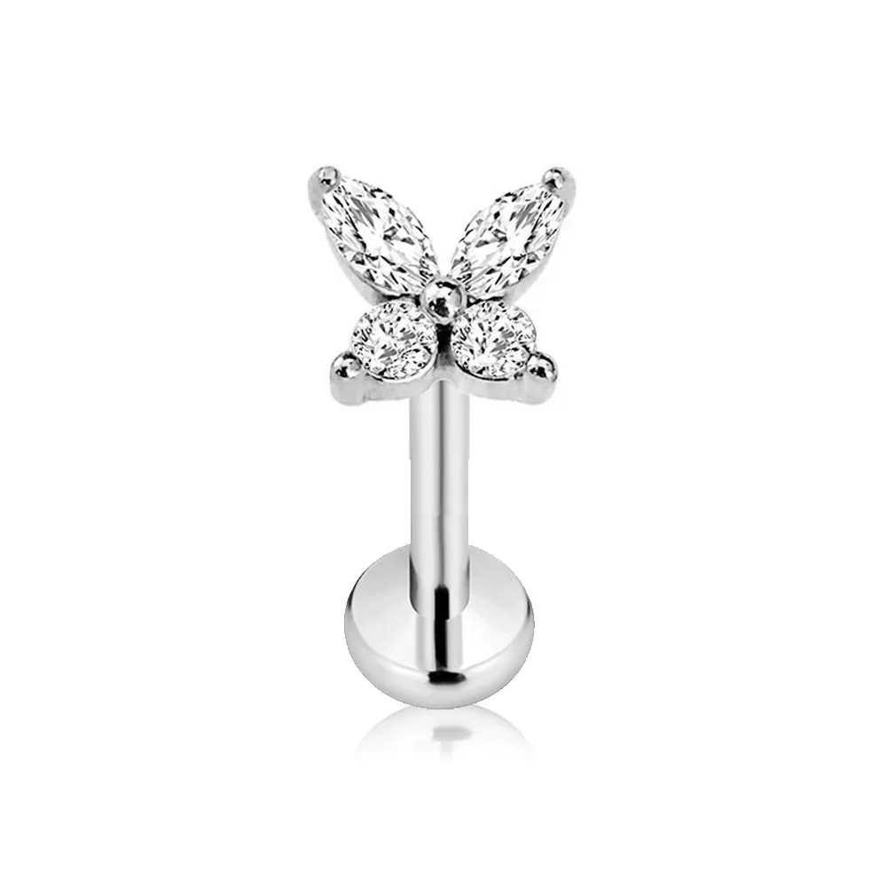 ASTM F136 G23 Titanium Butterfly Insect Threadless Piercing Daith Conch Flat Back Earring Pin Push in Lip Stud 16G 18G 20G