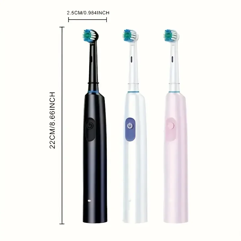Round Rotating Electric Toothbrush for Adults, Soft Bristles, 5 Cleaning Modes, USB Rechargeable, with 4/8 Replacement Heads