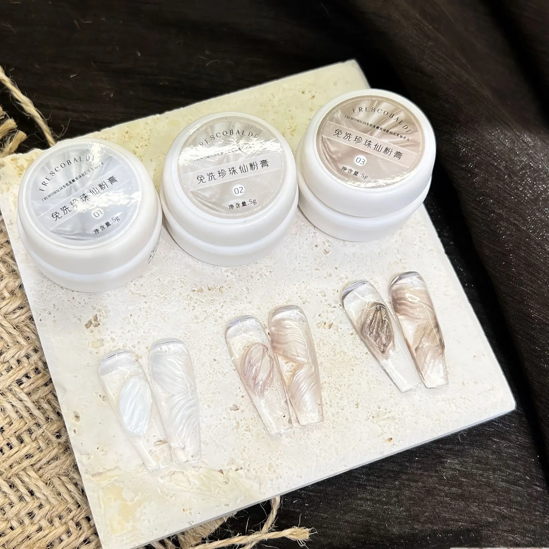 3 Colors No Wipe Pearl Cream Nail Sculpting Gel Textured Nail Art Docerarion DIY Salon Nail Cream for 3D Chrome Powder Manicure