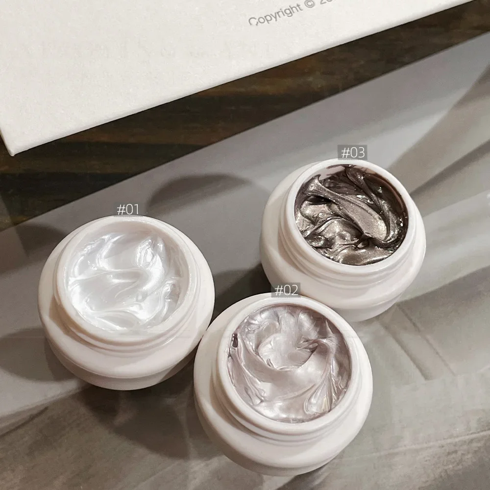 3 Colors No Wipe Pearl Cream Nail Sculpting Gel Textured Nail Art Docerarion DIY Salon Nail Cream for 3D Chrome Powder Manicure