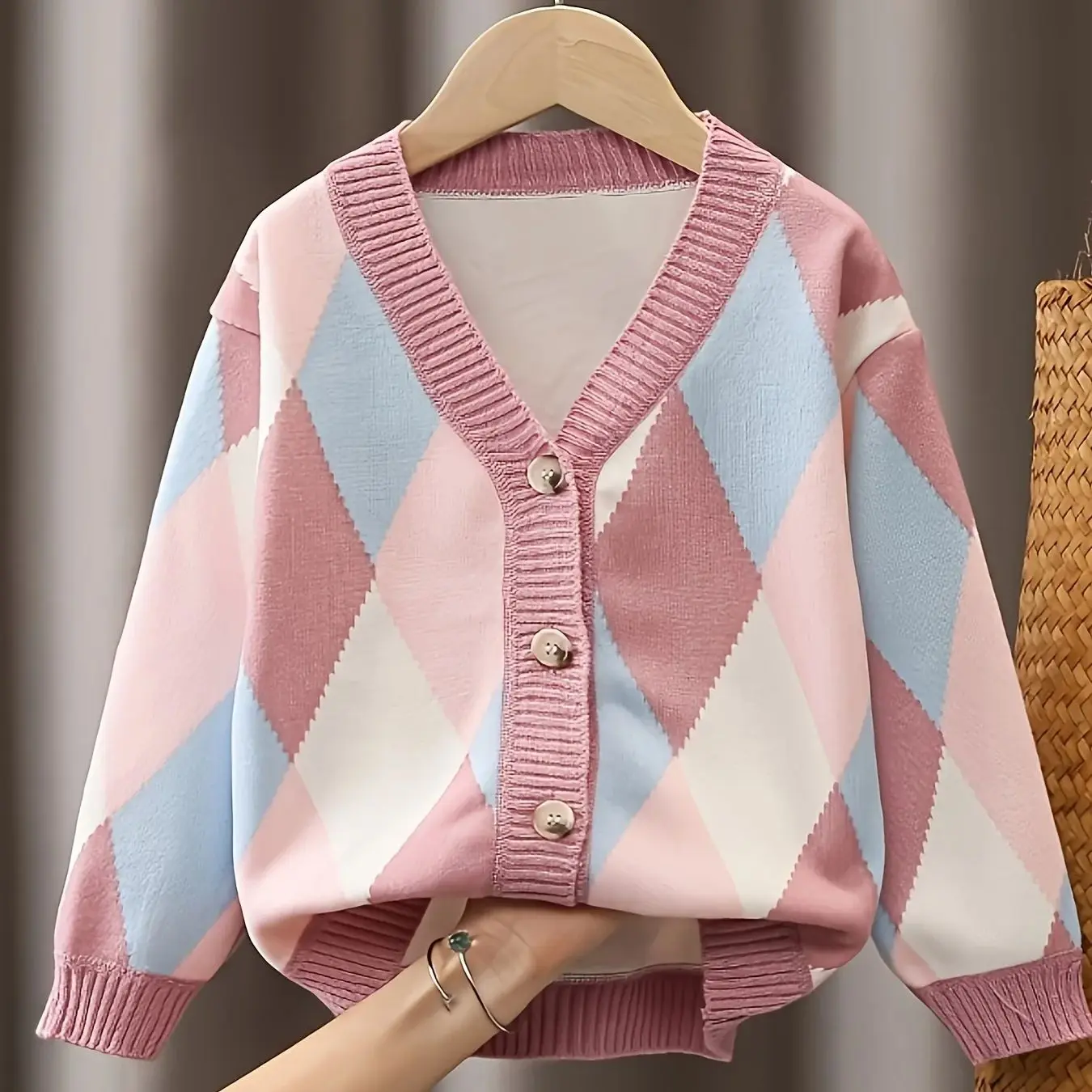 Girls' Autumn Sweater Cardigan New Korean Style Fashionable Children's Knitwear Long-Sleeve Top Jacket