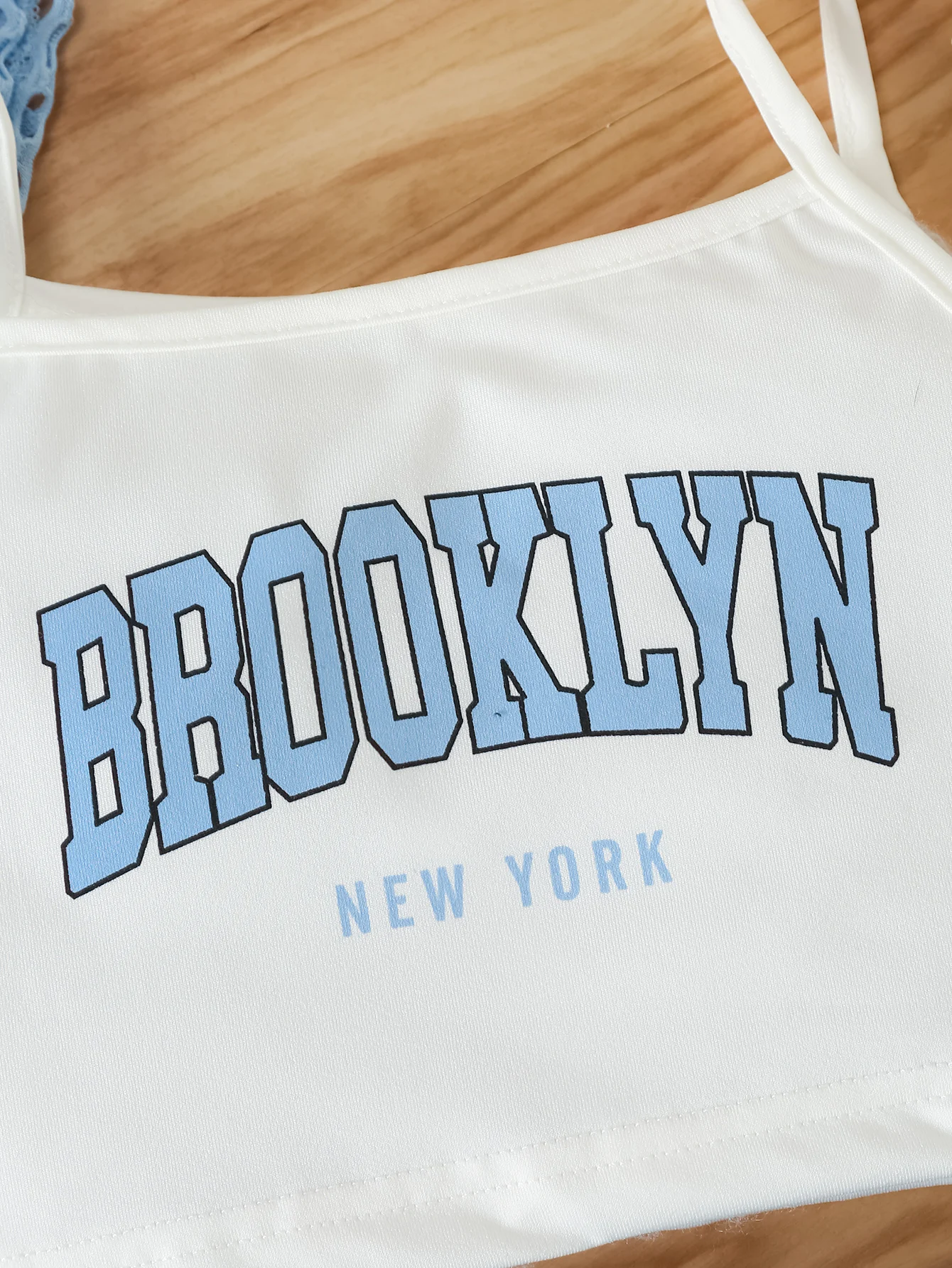 Girls' Three-Piece Outfits New Breathable Summer Thin Fashion Short Sleeve Mesh Top+Letter Print Crop Vest Sling+Letter Print Sport Shorts