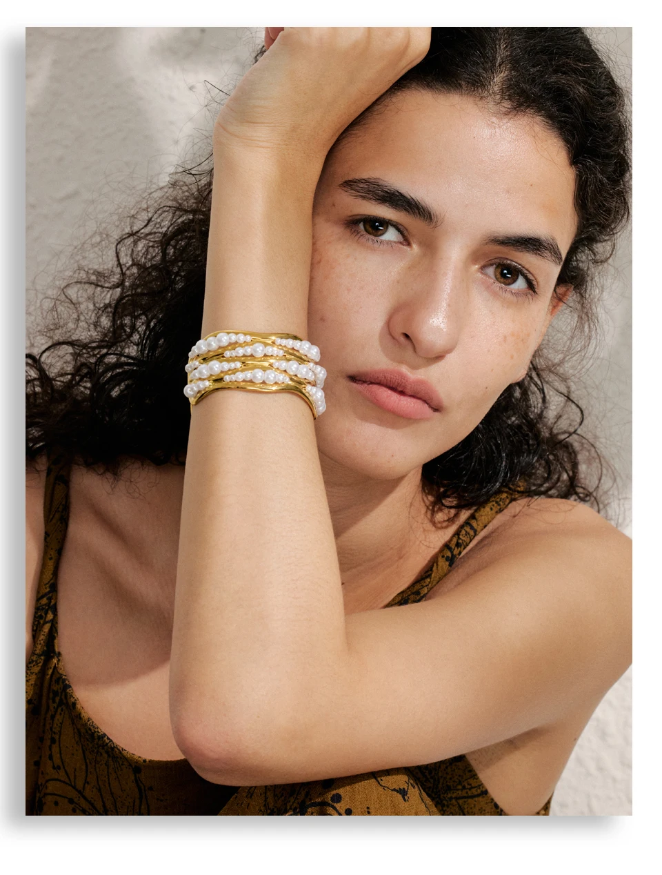 Yhpup 53mm Simulated Pearls Big Cuff Wide Bracelet Bangle 18K PVD Plated Stainless Steel Arrivals Elegance Open Wrist Jewelry