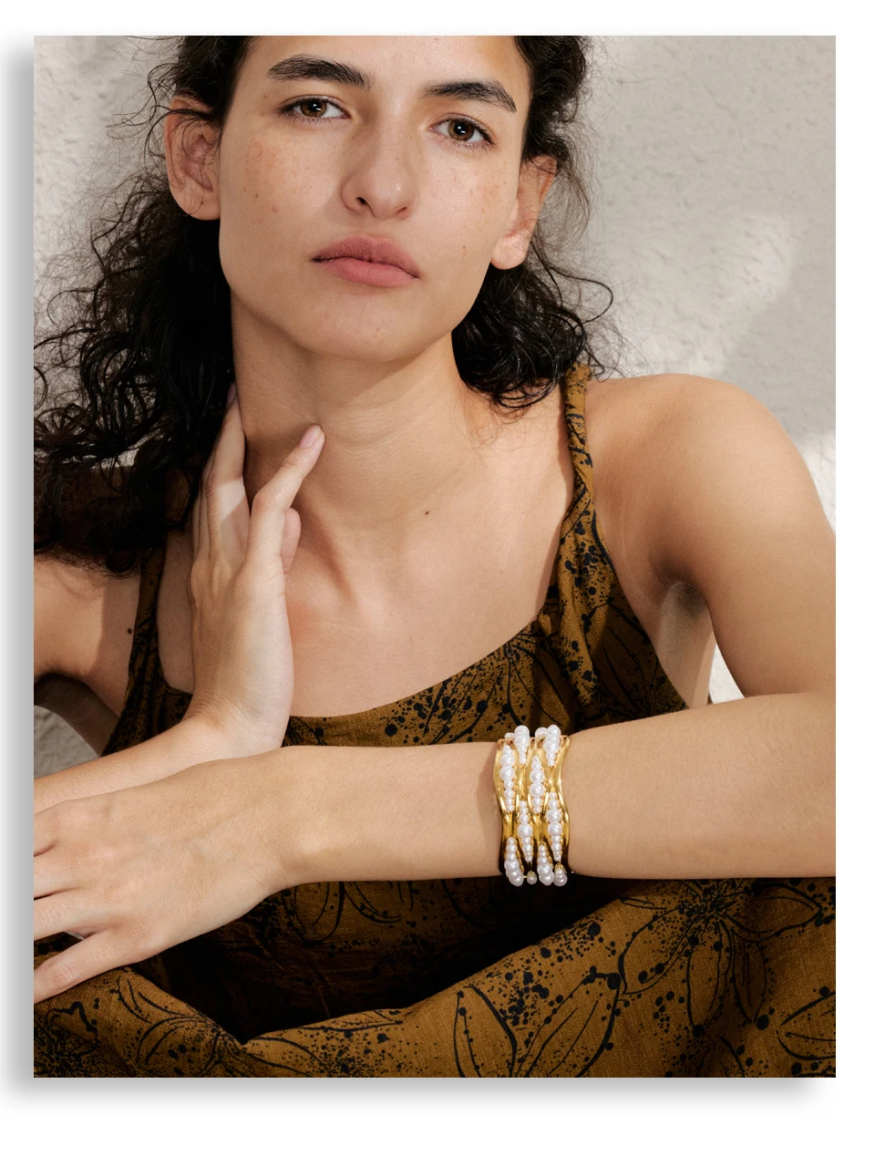 Yhpup 53mm Simulated Pearls Big Cuff Wide Bracelet Bangle 18K PVD Plated Stainless Steel Arrivals Elegance Open Wrist Jewelry