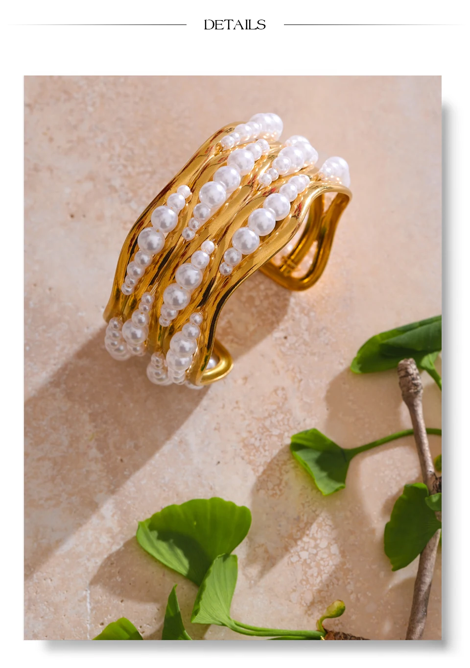 Yhpup 53mm Simulated Pearls Big Cuff Wide Bracelet Bangle 18K PVD Plated Stainless Steel Arrivals Elegance Open Wrist Jewelry