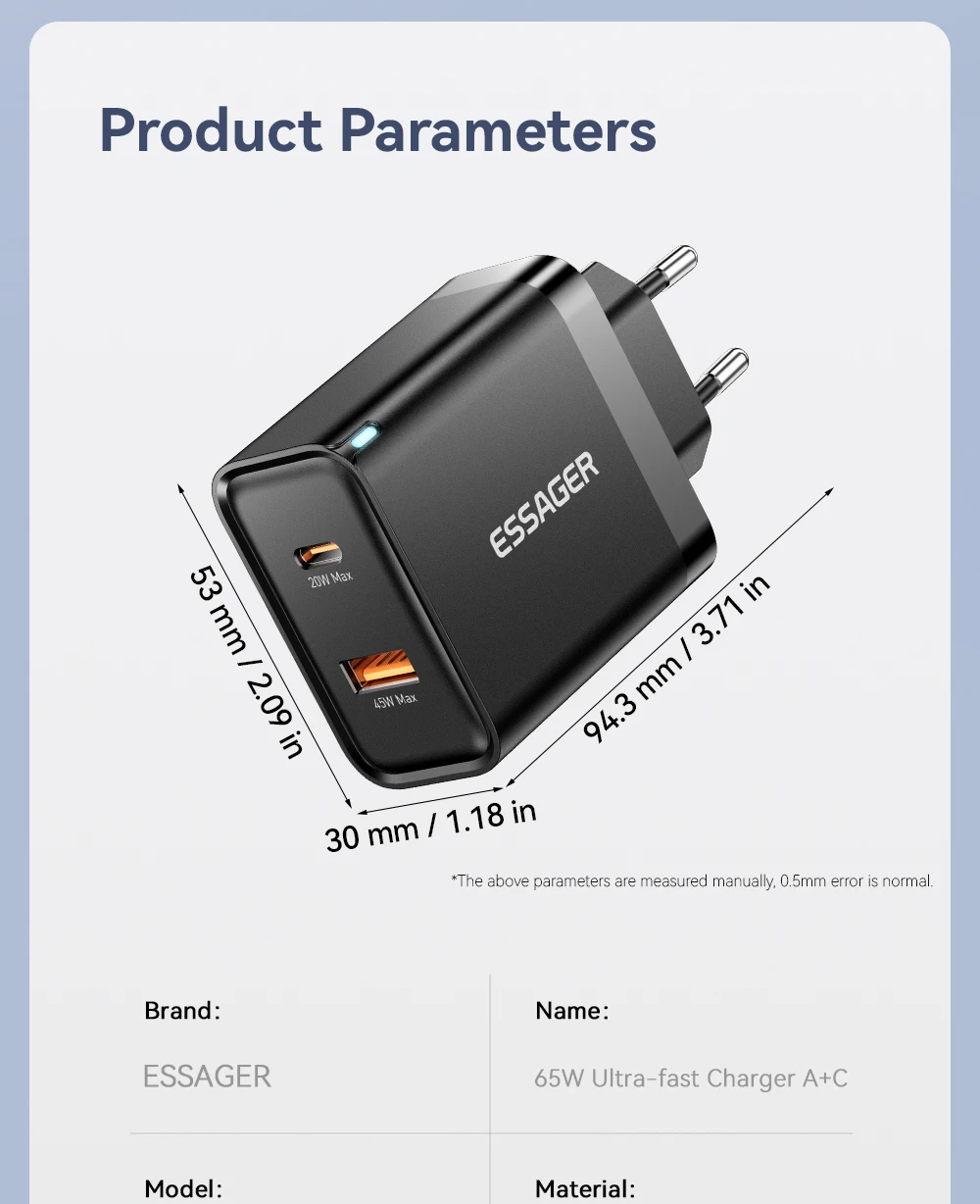 Essager 65W GaN Charger QC 4.0 PD 3.0 Type C USB Charger for iPhone 15 14 13 Pro Max Samsung Xiaomi MacBook Laptop Fast Chagers