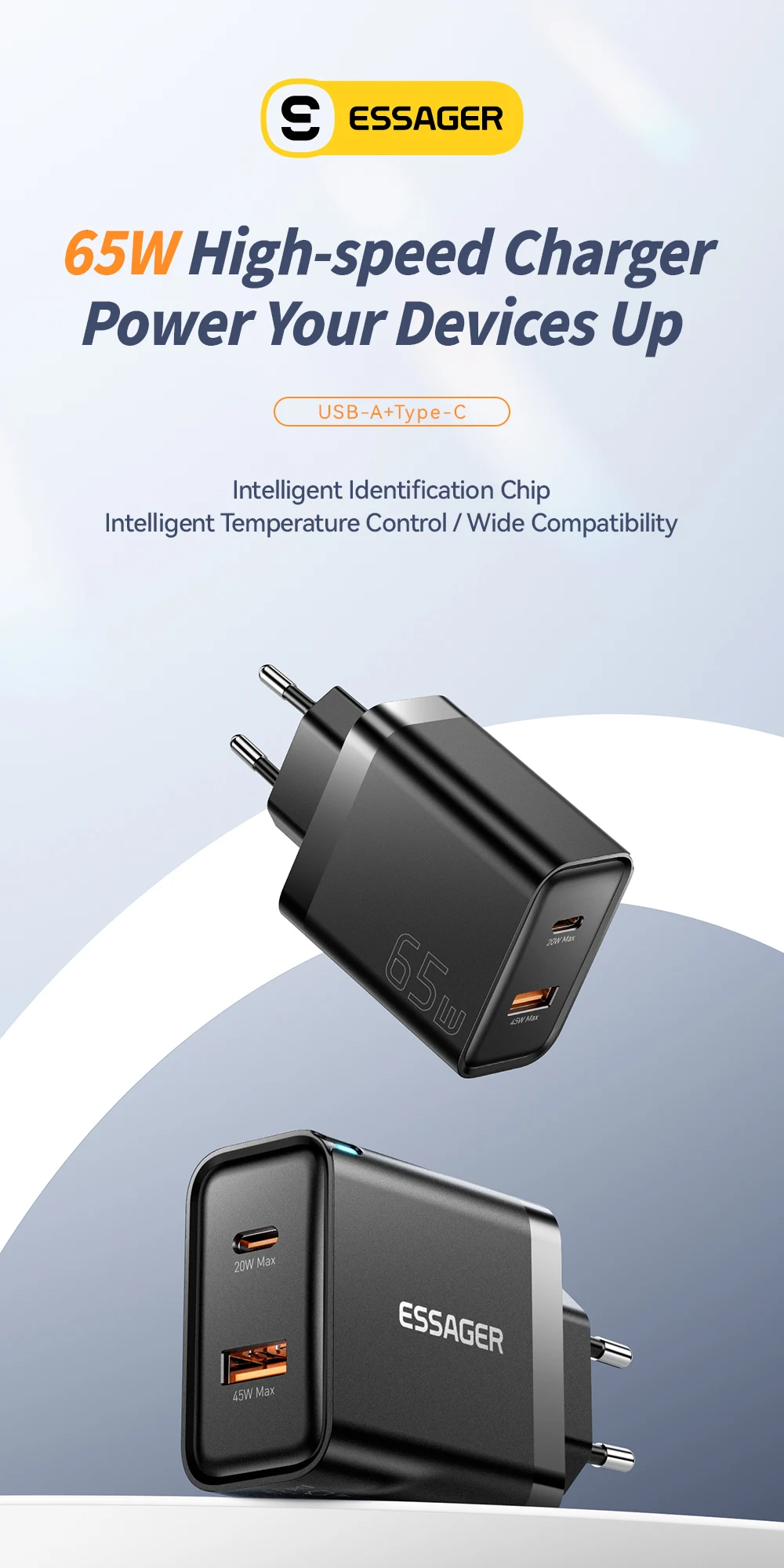 Essager 65W GaN Charger QC 4.0 PD 3.0 Type C USB Charger for iPhone 15 14 13 Pro Max Samsung Xiaomi MacBook Laptop Fast Chagers