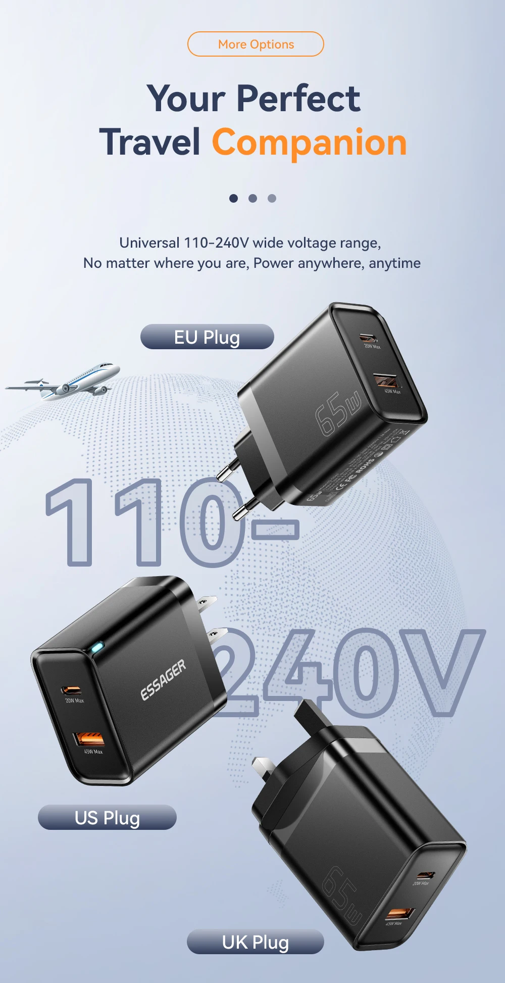 Essager 65W GaN Charger QC 4.0 PD 3.0 Type C USB Charger for iPhone 15 14 13 Pro Max Samsung Xiaomi MacBook Laptop Fast Chagers