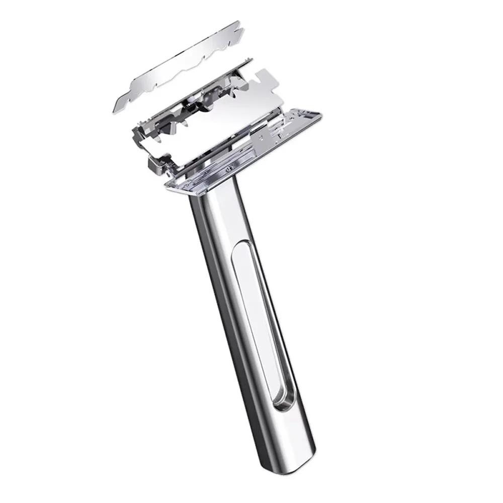 Twin Blade Safety Razor Old-Fashioned Metal Half Guard Blade Design for Men's Body Shaving Safety Razor Includes Matching Stand