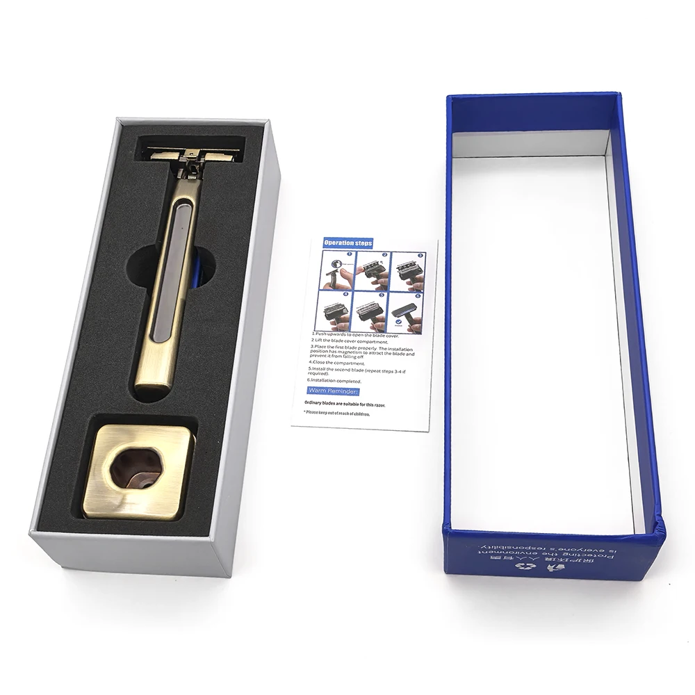 Twin Blade Safety Razor Old-Fashioned Metal Half Guard Blade Design for Men's Body Shaving Safety Razor Includes Matching Stand