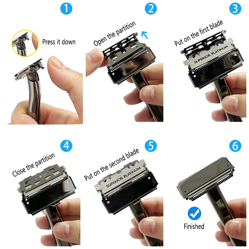 Twin Blade Safety Razor Old-Fashioned Metal Half Guard Blade Design for Men's Body Shaving Safety Razor Includes Matching Stand