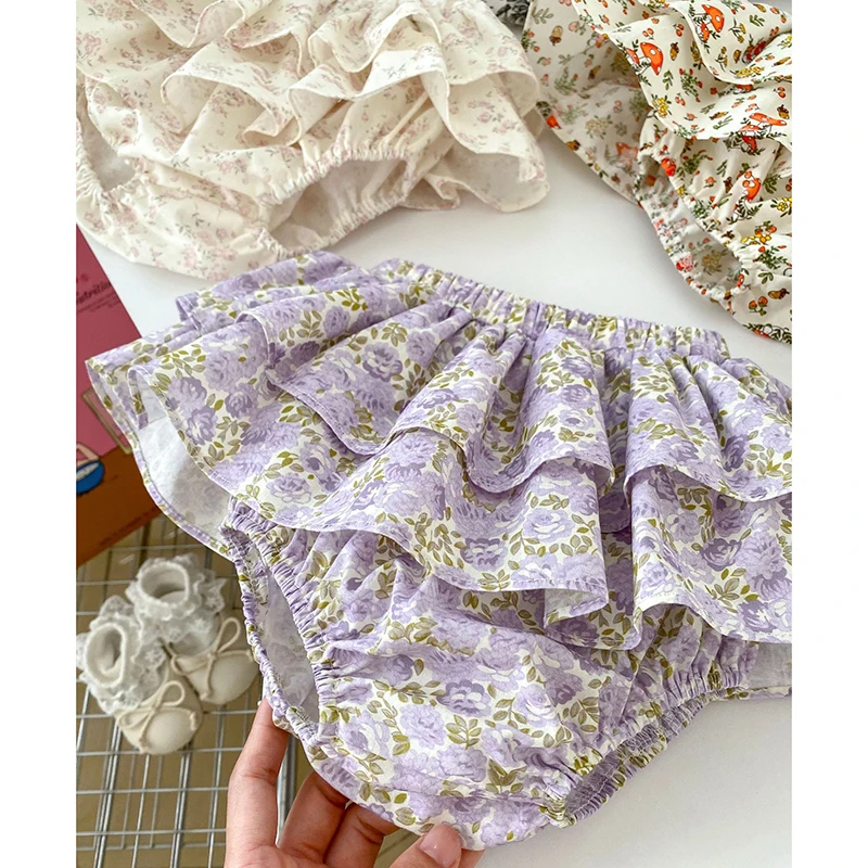 Baby Girls Floral Skirt Shorts 0-4Y Summer Double Layes Vintage Pink/black Floral Girls Tutu Skirt Cotton Toddler Pettiskirt