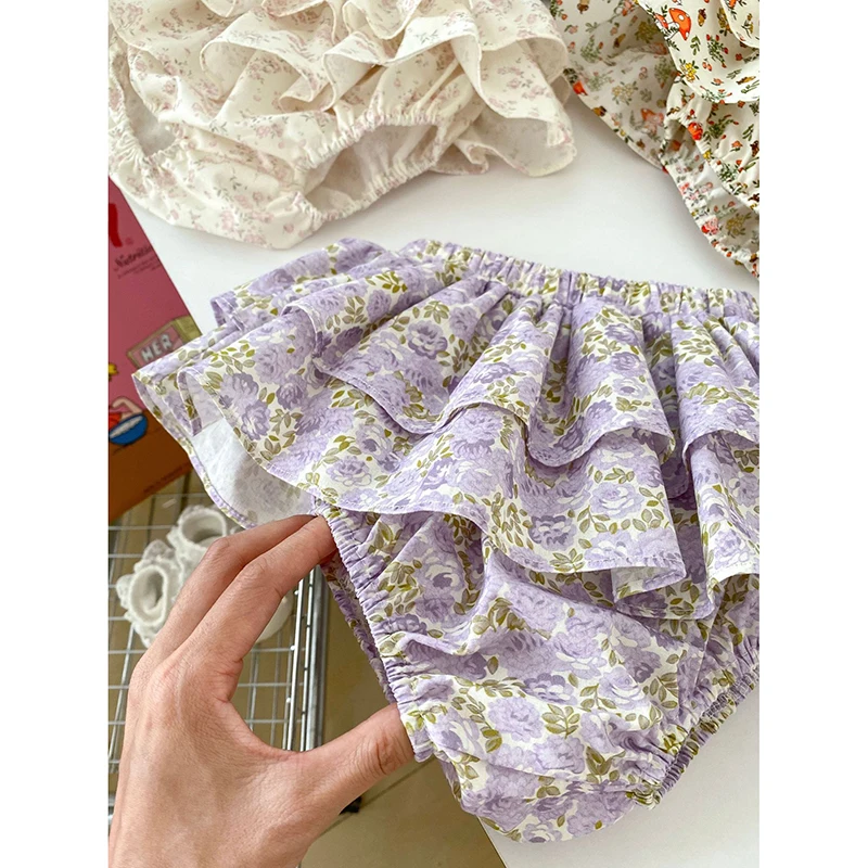 Baby Girls Floral Skirt Shorts 0-4Y Summer Double Layes Vintage Pink/black Floral Girls Tutu Skirt Cotton Toddler Pettiskirt