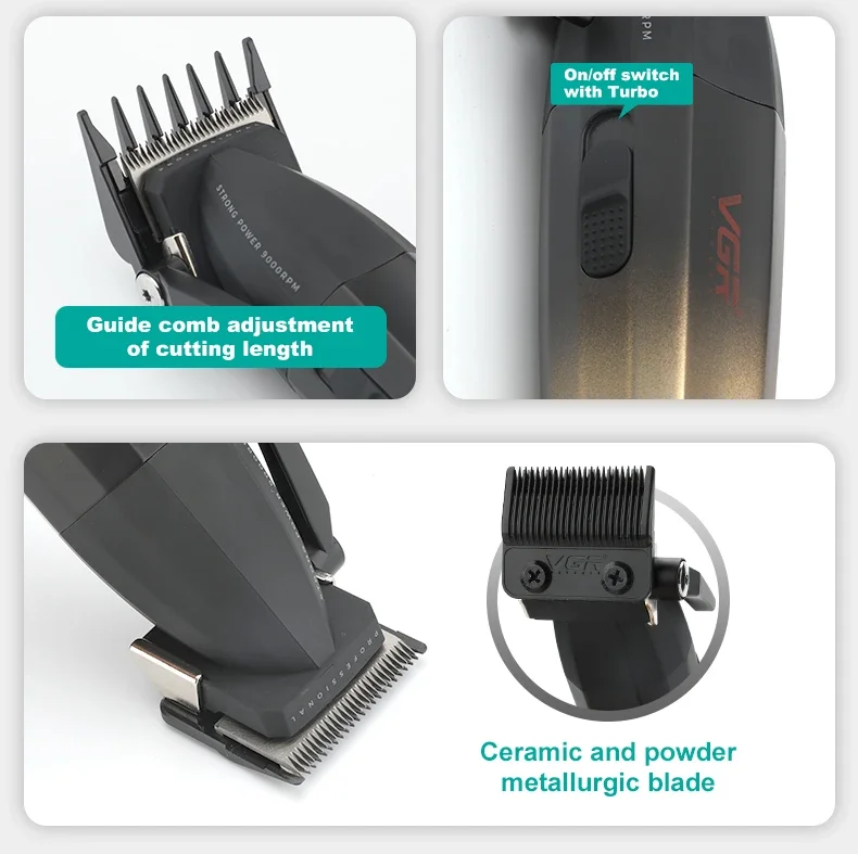 VGR Hair Trimmer Professional Barber Hair Cutting Machine Cordless Hair Clipper Haircut Digital Display Trimmer for Men V-003