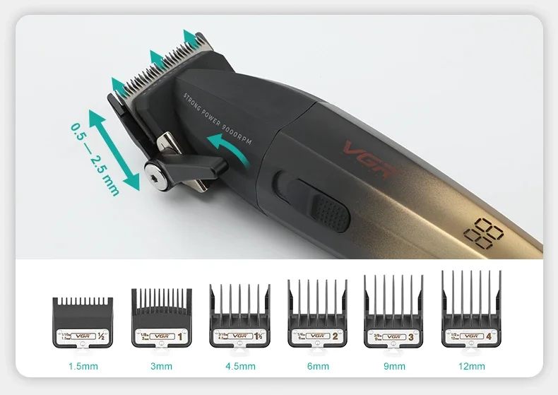 VGR Hair Trimmer Professional Barber Hair Cutting Machine Cordless Hair Clipper Haircut Digital Display Trimmer for Men V-003