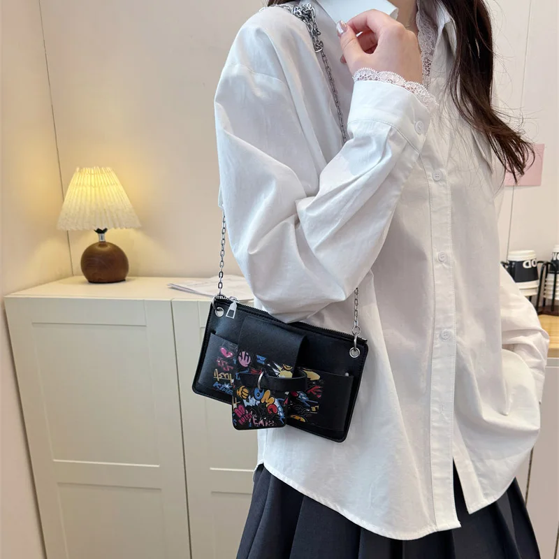 Bead Chain Women's PU Mobile Phone Crossbody Bag For Daily Commute Office Work Solid Color Shoulder Bag Lady Purses