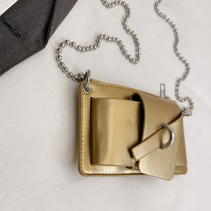 Bead Chain Women's PU Mobile Phone Crossbody Bag For Daily Commute Office Work Solid Color Shoulder Bag Lady Purses