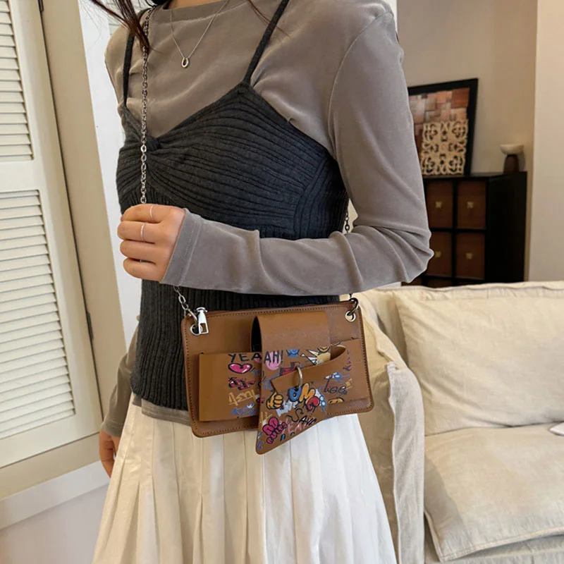 Bead Chain Women's PU Mobile Phone Crossbody Bag For Daily Commute Office Work Solid Color Shoulder Bag Lady Purses