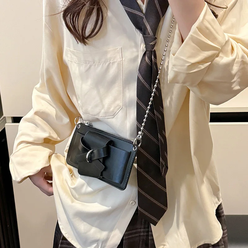 Bead Chain Women's PU Mobile Phone Crossbody Bag For Daily Commute Office Work Solid Color Shoulder Bag Lady Purses